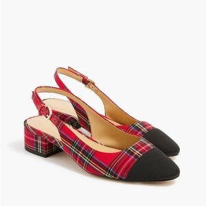 J. Crew Red and Black Plaid Tartan Slingback 8 New